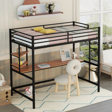 Load image into Gallery viewer, iRerts Loft Bed with Desk and Shelves, Metal Loft Bed Twin for Kids Teens Adult, Twin Size Loft Bed with Safety Guardrail, Modern Black Loft Bed Twin for Dorm Bedroom Guest Room, No Box Spring Needed