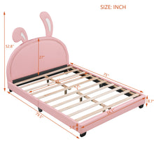Load image into Gallery viewer, iRerts Full Size Upholstered Platform Bed, Cute Full Bed Frame for Kids Teens Bedroom, Full Platform Bed Frame with Rabbit Ears Headboard, Kids Full Bed Frame No Box Spring Needed, Pink