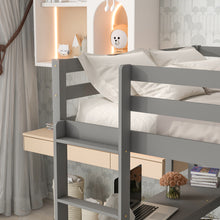 Load image into Gallery viewer, iRerts Full Loft Bed Frame for Kids Teens, Modern Full Wood Loft Bed with Desk and Shelves, Kids Full Loft Bed with Ladder, Guardrail, No Box Spring Needed, Full Size Loft Bed for Bedroom, Gray