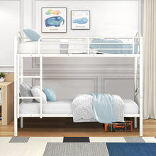 Load image into Gallery viewer, iRerts Twin Over Twin Bunk Bed, Metal Bunk Bed Twin Over Twin for Kids Teens Adults, 2 in 1 Convertible Bunk Bed with Safety Guard Rails, Twin Bunk Bed for Small Rooms Bedroom Dormitory, White