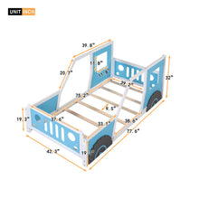 Load image into Gallery viewer, iRerts Twin Size Classic Car Bed Frame with Wheels, Wooden Kids Twin Platform Bed Frame with Support Slats, Twin Bed Frame for Kids Toddlers Boys Girls Bedroom, No Box Spring Needed, Blue
