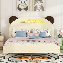 Load image into Gallery viewer, iRerts Kids Full Bed Frame, Wood Full Size Platform Bed Frame with Bear-shaped Headboard, Motion Activated Night Lights, Full Bed Frames for Girls Boys Bedroom, No Box Spring Needed, Cream+Walnut