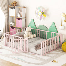 Load image into Gallery viewer, iRerts Full Floor Bed Frame, Metal Full Size Montessori Floor Bed Frame with Fence and Door, Kids Toddler Floor Bed Frame Full Size for Girls Boys, Twin Bed Frame without Bed Slats, Pink