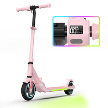 Load image into Gallery viewer, iRerts Electric Scooter for Kids Boys Girls, Folding Kids Scooter with Adjustable Height, LED Display, Rear Brake, 7" Wheel, Colorful Deck Light, Lightweight Kids Electric Scooters for 8-14 Ages, Pink