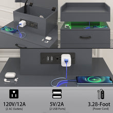 Load image into Gallery viewer, iRerts Side Table with Charging Station, Wood Nightstand with Drawers and LED Lights, Bedside Table with Plug Outlets, 2 USB Ports, Modern End Side Table for Bedroom Living Room Office, Gray