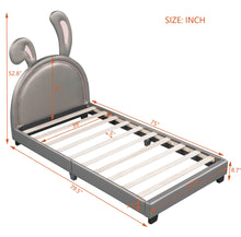 Load image into Gallery viewer, iRerts Twin Size Upholstered Platform Bed, Cute Twin Bed Frame for Kids Teens Bedroom, Twin Platform Bed Frame with Rabbit Ears Headboard, Kids Twin Bed Frame No Box Spring Needed, Gray