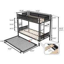 Load image into Gallery viewer, iRerts Metal Bunk Bed with Trundle, Heavy Duty Bunk Beds Twin over Twin for Kids Teens Adults, Twin over Twin Bunk Bed with 2 Ladders and Texteline Guardrail, Twin Bunk Bed for Bedroom, Black