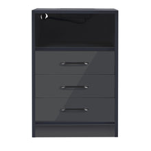 Load image into Gallery viewer, iRerts Nightstand for Bedroom, Wood End Side Table with Wireless Charging, USB Charging Ports, 16 LED Lights, 3 Storage Drawers, Modern Bedside Table LED Nightstand for Bedroom Living Room, Gray