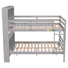 Load image into Gallery viewer, iRerts Wood Full Bunk Bed, Full Over Full Bunk Beds with Bookcase Headboard, Can Be Converted into 2 Beds, Bunk Bed Full Over Full for Kids Teens Bedroom, No Box Spring Required, Grey