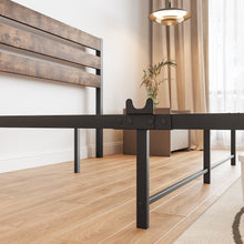 Load image into Gallery viewer, iRerts Queen Bed Frame, Industrial Metal Queen Platform Bed Frame, Queen Size Bed Frames with Headboard, Slat Support, Bed Frame Queen Size for Bedroom, No Box Spring Needed, Rustic Brown