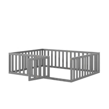 Load image into Gallery viewer, iRerts Full Floor Bed Frame for Kids Toddlers, Wood Montessori Low Floor Full Size Bed Frame with Fence Guardrail and Door, kids Full Bed for Boys Girls, Spring Needed, Gray