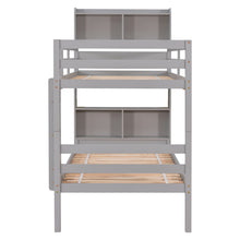 Load image into Gallery viewer, iRerts Twin Over Twin Bunk Bed, Convertible to 2 Beds Wood Twin Bunk Bed for Kids Teens Adults, Bunk Bed Twin Over Twin with Bookcase Headboard, Safety Rail and Ladder, Grey