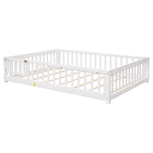 Load image into Gallery viewer, iRerts Full size Floor Platform Bed, Wood Full Floor Bed Frame for Kids Toddlers, Low Floor Full Size Bed Frame with Fence Guardrail and Door, kids Full Bed for Boys Girls, No Box Spring Needed, White