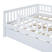 Load image into Gallery viewer, iRerts Daybed with Trundle Included, Wood Full Daybed Frame for Kids Teens Adults, Full Size Daybed Frame with Fence Guardrails, Full Size Platform Bed Frame for Bedroom, No Box Spring Needed, White