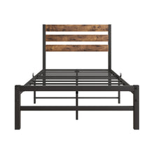Load image into Gallery viewer, iRerts Twin Bed Frame, Industrial Metal Twin Platform Bed Frame, Twin Size Bed Frames with Headboard, Slat Support, Bed Frame Twin Size for Bedroom, No Box Spring Needed, Rustic Brown