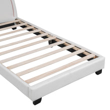 Load image into Gallery viewer, iRerts Twin Bed Frame, Cute Twin Size Upholstered Leather Platform Bed Frame with Rabbit Headboard, Twin Platform Bed Frame for Kids Teens, Platform Bed Twin for Bedroom, No Box Spring Needed, White