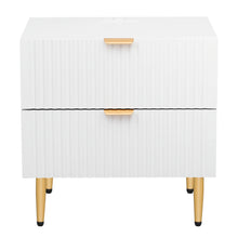 Load image into Gallery viewer, iRerts Nightstand with Charging Station, Modern End Side Table with 2 Drawers, Golden Handle and USB Charging Ports, Wood Night Stands Bedside Table for Bedroom Living Room, White