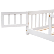 Load image into Gallery viewer, iRerts Full Floor Bed Frame for Kids Toddlers, Wood Low Floor Full Size Bed Frame with Fence Guardrail and Door, kids Full Bed for Boys Girls, No Box Spring Needed, White