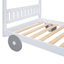 Load image into Gallery viewer, iRerts Wood Twin Size Canopy Bed, Car-Shaped Twin Platform Bed Frame for Kids Toddlers Boys Girls, Cute Kids Twin Bed Frame with Slats Support for Kids Bedroom, No Box Spring Needed, White