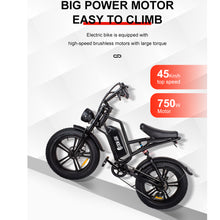 Load image into Gallery viewer, iRerts Adult Electric Bike, E-Bike for Adults with 750W Motor, 48V 15AH Battery, 20" Fat Tire, 30MPH and 68 Miles Long Range, Adult Electric Bicycles for Women Men School City Commuter, Black