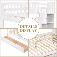 Load image into Gallery viewer, iRerts Bunk Beds Full over Full, Wood Bunk Bed for Kids Teens Adults, Full Over Full Bunk Bed with 2 Drawers and Staircases, Convertible into 2 Beds, Modern Bunk Beds for Bedroom Dorm, White