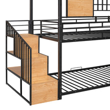 Load image into Gallery viewer, iRerts Twin Over Twin Metal Bunk Bed, House Bunk Bed Frame with Slide and Storage Stair, Twin Low Bunk Beds with Guardrail for Kids Teens Adults Bedroom, No Box Spring Needed, Black with Black Slide