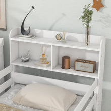 Load image into Gallery viewer, iRerts Wood Twin Bunk Bed, Twin Over Twin Bunk Beds with Bookcase Headboard, Can Be Converted into 2 Beds, Bunk Bed Twin Over Twin for Kids Teens Bedroom, No Box Spring Required, White