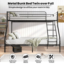Load image into Gallery viewer, Twin over Full Bunk Bed for Adults Teens Kids, iRerts Industrial Metal Bunk Beds Twin over Full, Twin over Full Bunk Bed with Safety Guardrail, No Box Spring Needed, Space-Saving, Black