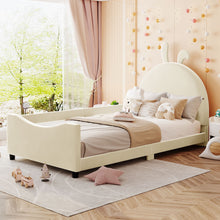Load image into Gallery viewer, iRerts Upholstered Twin Daybed Frame for Kids, Velvet Twin Platform Bed Frame with Rabbit Ear Shaped Headboard and Footboard, Wood Twin Size Sofa Bed for Girls Boys, Beige