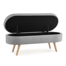 Load image into Gallery viewer, iRerts Storage Ottoman Bench, Bedroom Storage Bench Fabric Storage Ottoman, Modern End of Bed Bench Footstool with Wood Legs, Oval Storage Benches for Living Room Bedroom Entryway, Gray