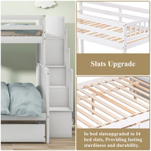 Load image into Gallery viewer, iRerts Twin Over Full Bunk Bed, Wood Bunk Beds Twin Over Full with 2 Drawers and Staircases, Convertible into 2 Beds, Bunk Beds for Kids Teens Adults, Bunk Bed for Bedroom, No Box Spring Needed, White