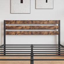 Load image into Gallery viewer, iRerts Queen Bed Frame, Industrial Metal Queen Platform Bed Frame, Queen Size Bed Frames with Headboard, Slat Support, Bed Frame Queen Size for Bedroom, No Box Spring Needed, Rustic Brown