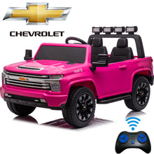 Load image into Gallery viewer, iRerts 12V Battery Powered Ride on Cars with Remote Control, Licensed Chevrolet Silverado 2 Seater Kids Electric Cars for 2-6 Ages Kids Gift, Ride On Toy with Music, MP3/USB/AUX Port, LED Light, Pink
