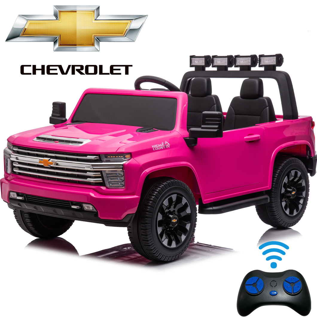 iRerts 12V Battery Powered Ride on Cars with Remote Control, Licensed Chevrolet Silverado 2 Seater Kids Electric Cars for 2-6 Ages Kids Gift, Ride On Toy with Music, MP3/USB/AUX Port, LED Light, Pink