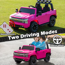 Load image into Gallery viewer, iRerts 12V Battery Powered Ride on Cars with Remote Control, Licensed Chevrolet Silverado 2 Seater Kids Electric Cars for 2-6 Ages Kids Gift, Ride On Toy with Music, MP3/USB/AUX Port, LED Light, Pink
