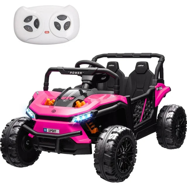 12V Ride on UTV Cars for Kids, Battery Powered Ride on Toys with Remote Control, Bluetooth, MP3 Player, LED Headlights, Safety Belt, 4 Wheeler Suspension, Electric Car for Kids 3-6 Boys Girls, Pink