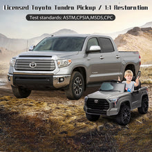 Load image into Gallery viewer, 12V Kids Ride on Car Licensed Toyota Tundra Pickup Electric Vehicle with 2.4G Remote Control Powered Ride on Toy for Boys and Girls, Three speed adjustable, Bluetooth, Ride on Truck for 3-5 Years Old
