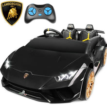 Load image into Gallery viewer, 24V Ride on Cars 2 Seater for Kids, Lamborghini Huracan Battery Powered Ride on Toy Sports Car with Remote Control, Electric Car for Boys Girls 3-8 with Music/LED Lights/Bluetooth/4WD, Black
