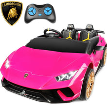 Load image into Gallery viewer, 24V Ride on Cars 2 Seater for Kids, Lamborghini Huracan Battery Powered Ride on Toy Sports Car with Remote Control, Electric Car for Boys Girls 3-8 with Music/LED Lights/Bluetooth/4WD, Black
