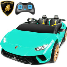 Load image into Gallery viewer, 24V Ride on Cars 2 Seater for Kids, Lamborghini Huracan Battery Powered Ride on Toy Sports Car with Remote Control, Electric Car for Boys Girls 3-8 with Music/LED Lights/Bluetooth/4WD, Black
