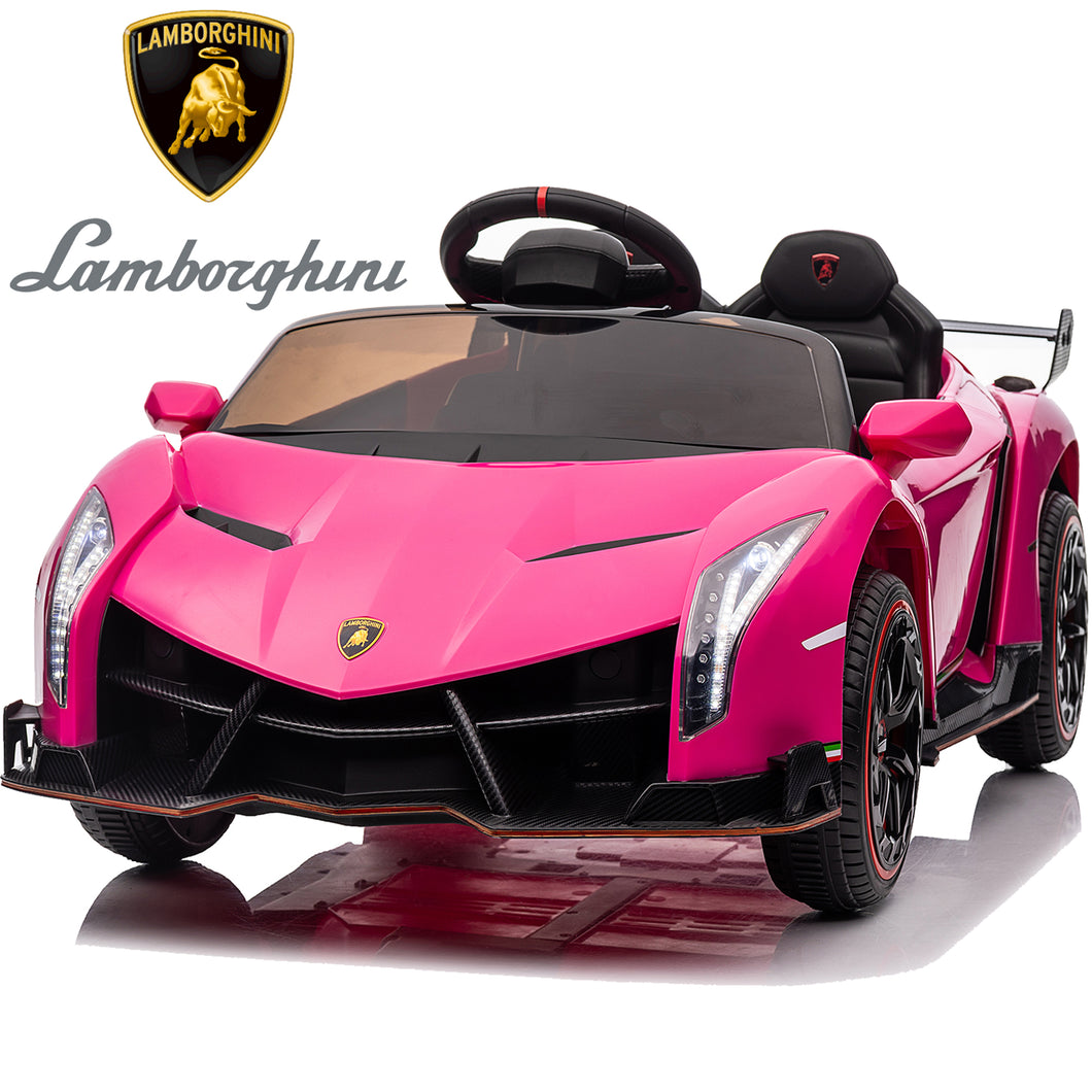 iRerts 12V Ride on Sports Cars with Remote Control, Lamborghini Poison Kids Ride on Vehicles Toys for Boys Girls 3-5 Years Old Gifts, Battery Powered Kids Electric Cars with Music, LED Light, Pink