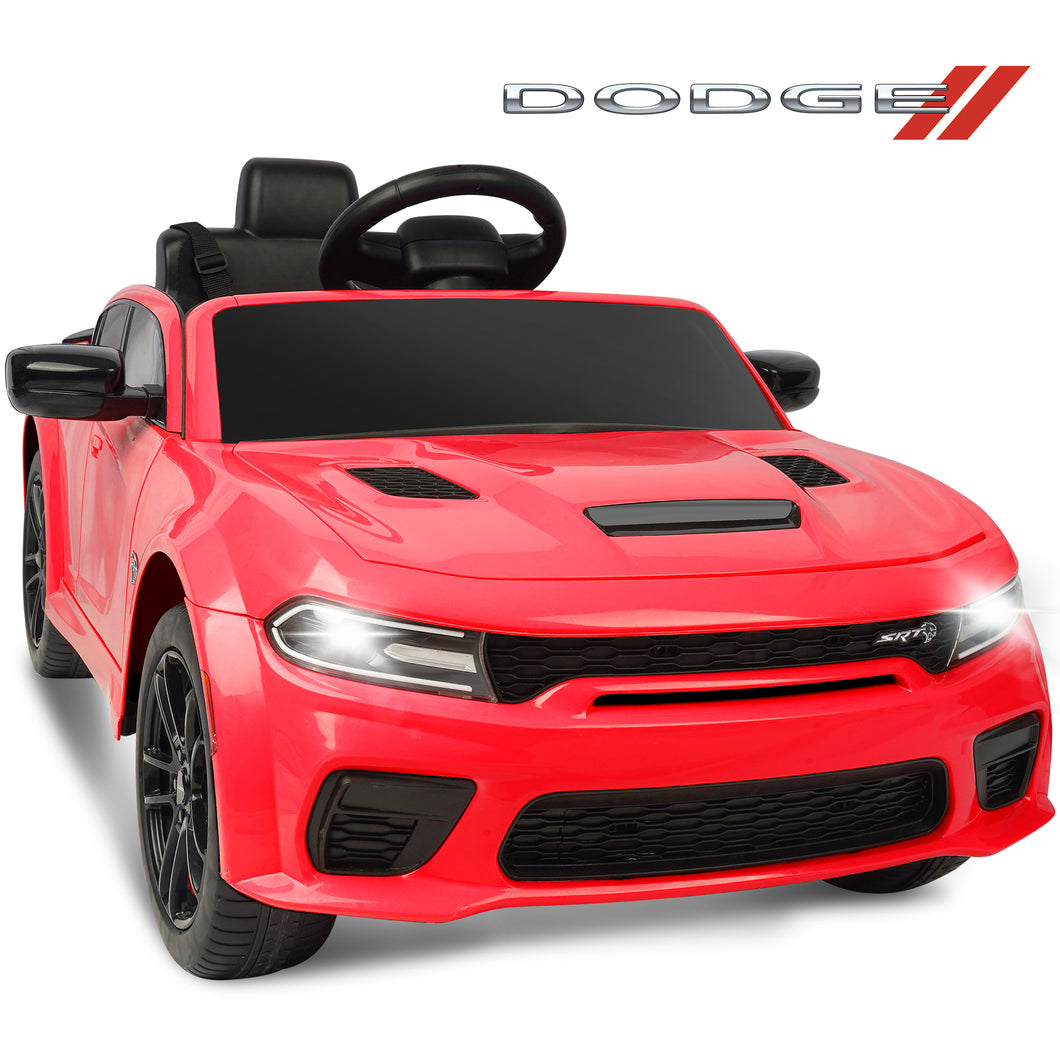 iRerts Ride on Cars, 12 V Licensed Dodge Charger Battery Powered Ride On Toys with Remote Control, MP3 Player, LED Headlights, Safety Belt, 4 Wheeler, Electric Car for Kids 3-5 Boys Girls, Red