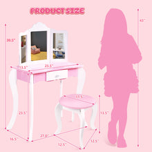 Load image into Gallery viewer, iRerts Kids Vanity with Fold 3 Mirror Girls Vanity Table Princess Makeup Dressing Table, Kids Furniture, Girls Vanity Set with Mirror
