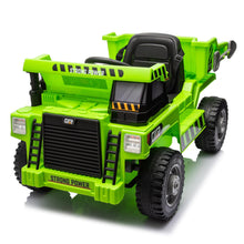 Load image into Gallery viewer, iRerts Ride on Dump Truck for Boys, 12V Ride on Car with Remote Control, 4 Wheel Construction Vehicles with Electric Dump Bed and Shovel, Powered Ride on Toys with Bluetooth, Music, USB Port, Green
