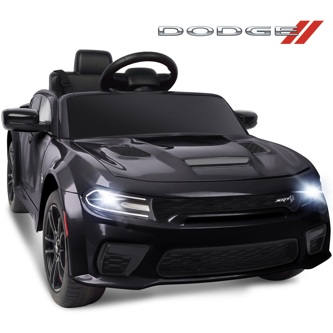 iRerts Ride on Cars, 12 V Licensed Dodge Charger Battery Powered Ride On Toys with Remote Control, MP3 Player, LED Headlights, Safety Belt, 4 Wheeler, Electric Car for Kids 3-5 Boys Girls, Black