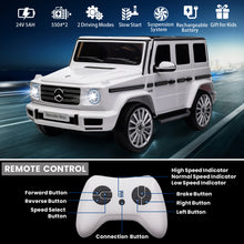 Load image into Gallery viewer, 24V Ride On Cars with Remote Control, Licensed Mercedes Benz G500 Kids Electric Car for Boys Girls Gifts, Battery Powered Ride on Trucks Toys with Bluetooth, MP3, Music, Led Lights, USB, White
