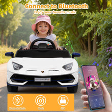 Load image into Gallery viewer, iRerts White 24V Lamborghini Xago Battery Powered Ride On Cars with Remote Control for Boys Girls Gifts, Kids Ride on Toys with Bluetooth, Music, MP3, USB, LED lights
