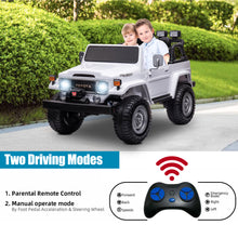 Load image into Gallery viewer, 2 Seater 24v Ride on Trucks, Toyota FJ40 Ride on Car with Remote Control, Battery Powered Ride on Toys with Bluetooth, FM Radio, USB Port and Music, Electric Cars for Kids Boys Girls Gift, White
