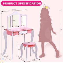 Load image into Gallery viewer, iRerts Kids Makeup Vanity Set, Wooden Kids Vanity Set with Tri-Folding Mirror and Stool, Girls Vanity Makeup Dressing Table with Drawer, Kids Bedroom Furniture Kids Vanity Table and Chair Set
