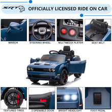 Load image into Gallery viewer, 12v Ride on Cars with Remote Control, Licensed Dodge Challenger Battery Powered Kids Electric Car, Ride on Toys for Kids Boys Girls 3-5 Ages Gift with Bluetooth, Music, USB/MP3 Port, LED Light, Blue
